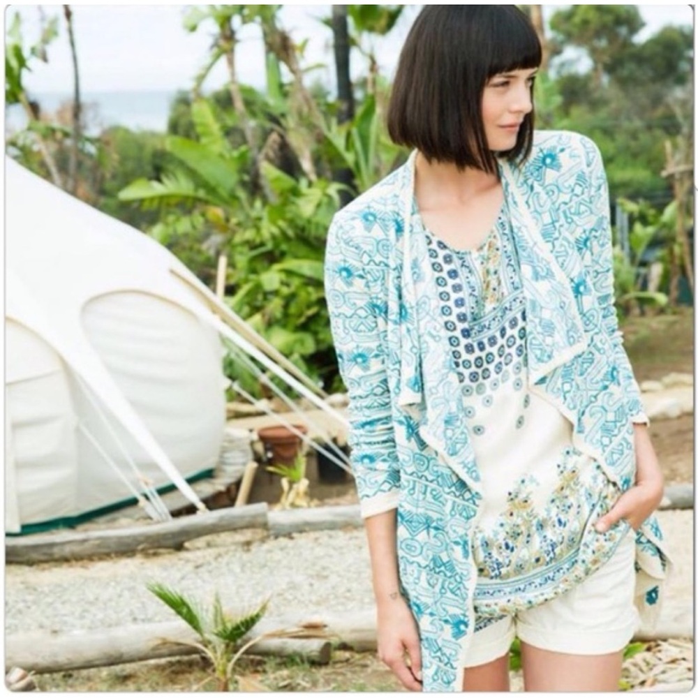 JOHNNY WAS BIYA‎ Teal Embroidered Drape Cardigan Size Medium
